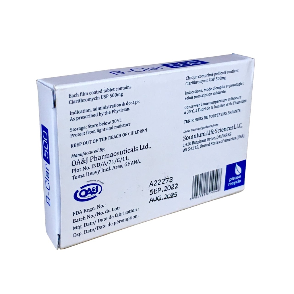 CLARITHROMYCIN 500MG (OA&J)