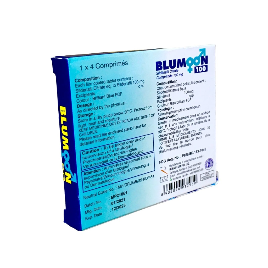 BLUMOON 100MG 4'S (SILDENAFIL)