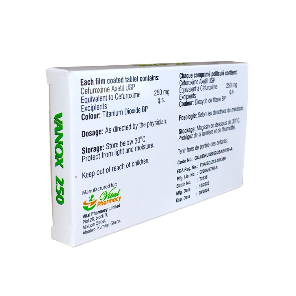 VANOX tab 250mg (Cefuroxime) 10's
