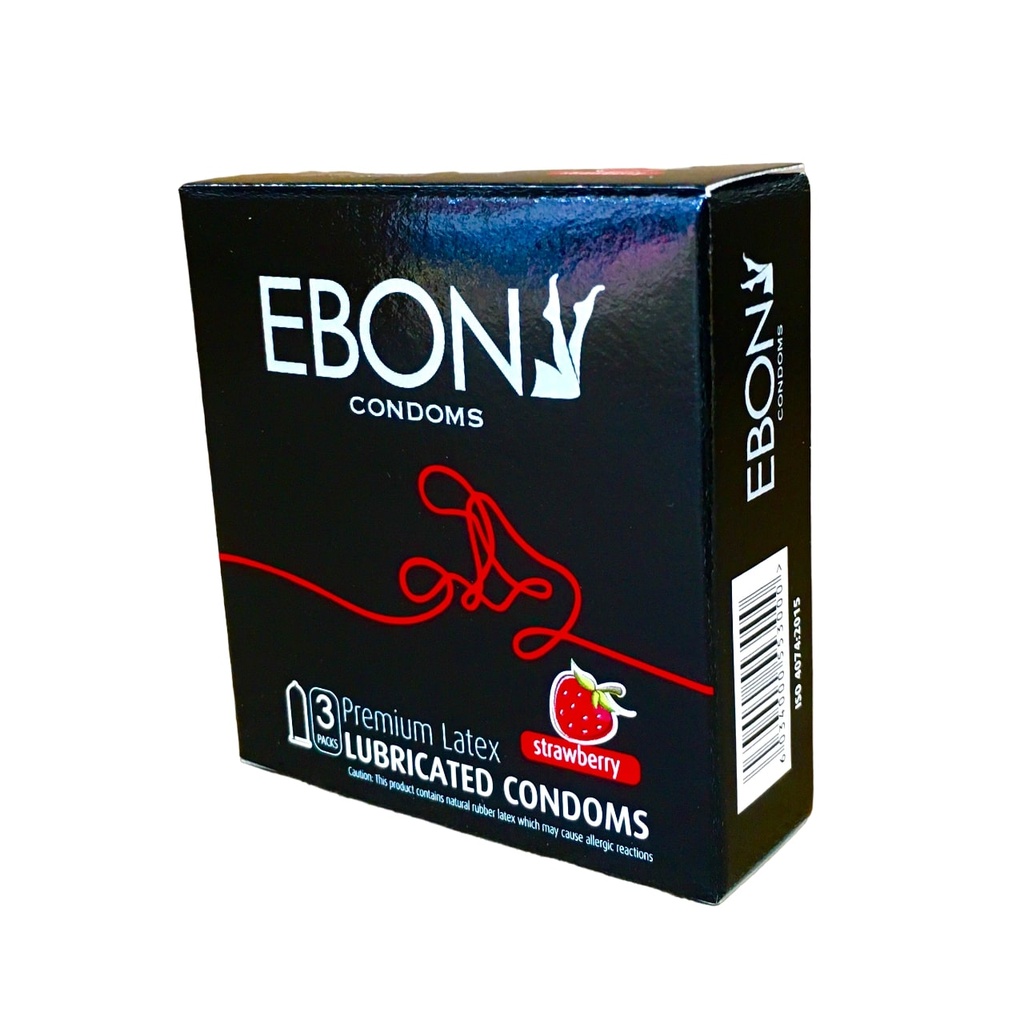 [THO-01] Ebony Condom 3's (Strawberry, Original)