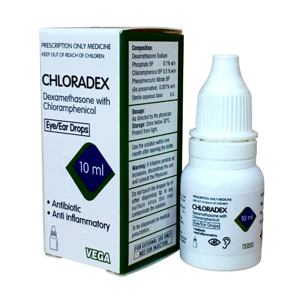 CHLORADEX EYE DROPS 10ML (Chloramphenicol + Dexamethasone) VEGA UK