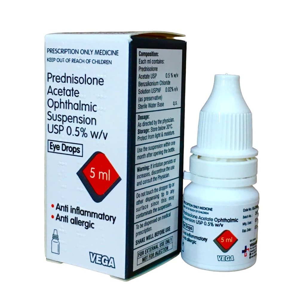 PREDNISOLONE EYE DROPS 0.5% W/V 5ML VEGA UK